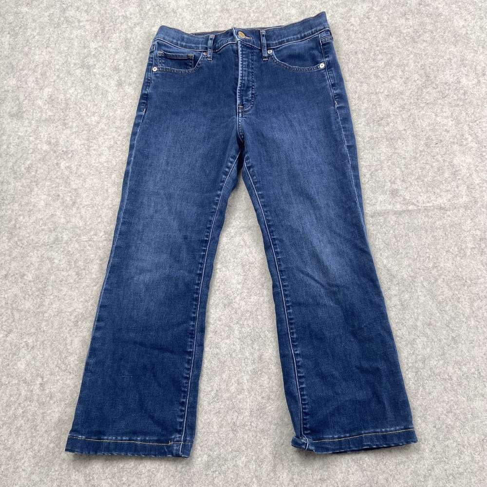 Express Cropped Flare Jeans Womens 8 (28x21) Blue Med Wash Stretch Denim
